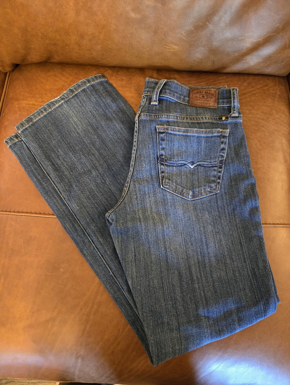 Lucky Brand Blue Denim Jeans with Leather Patch